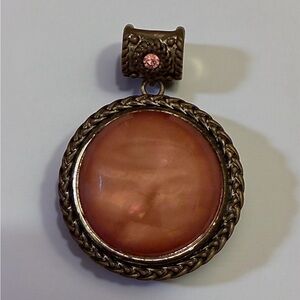 Vintage Boho Handmade Elegant Bronze & Orange Stone Pendant